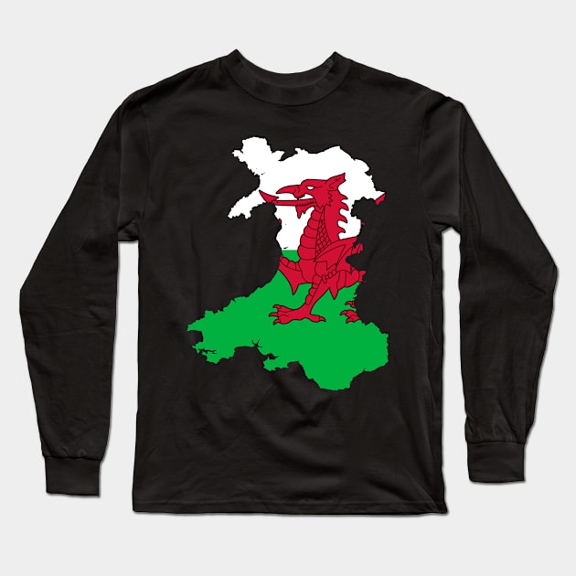 Wales Map Flag Long Sleeve T-Shirt by Historia